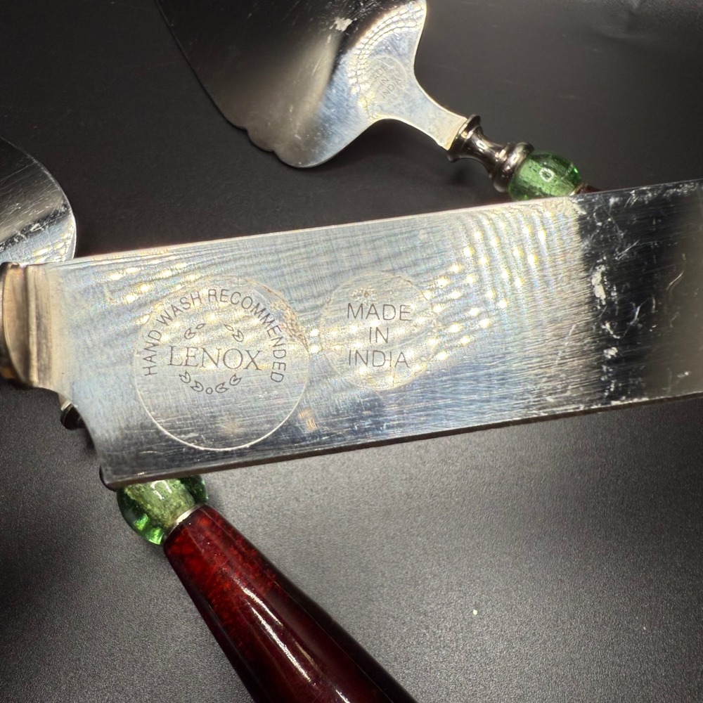 Lenox Serving Utensils Cake Pie Server Fork Knife Set Red Green Beaded Handles - Picture 4 of 4